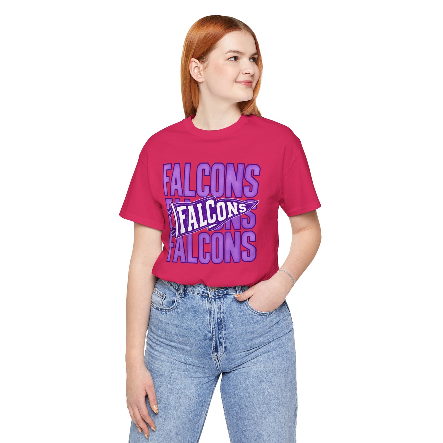 Falcons Repeat Typography Tee | Purple Varsity Sports Shirt