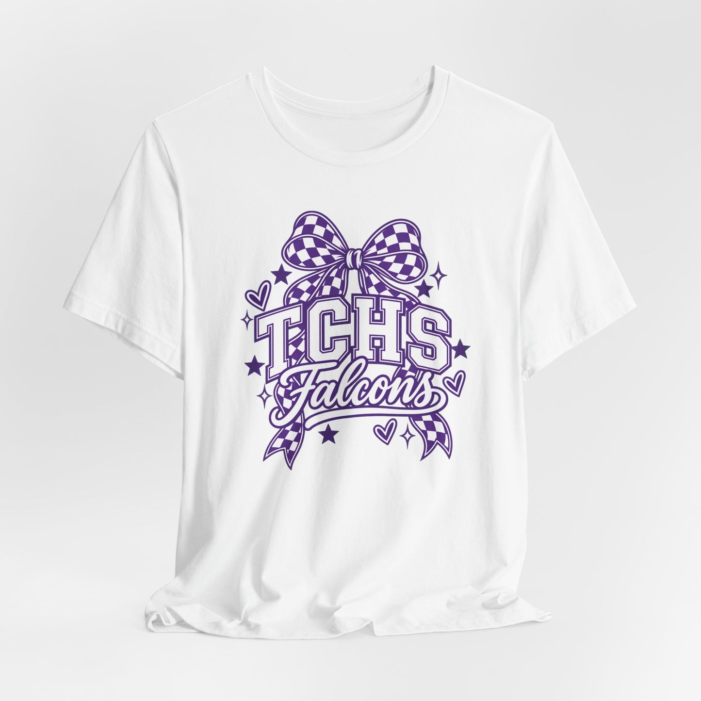 TCHS Falcons Cheerleader T-Shirt — Purple Bow Spirit Tee