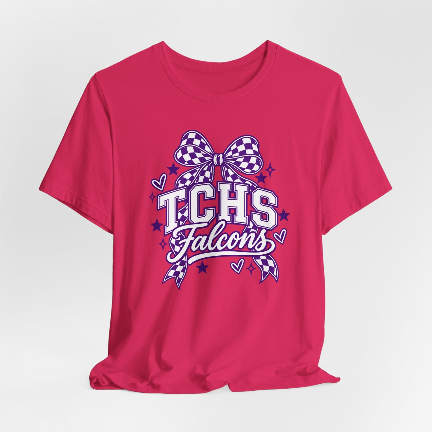 TCHS Falcons Cheerleader T-Shirt — Purple Bow Spirit Tee