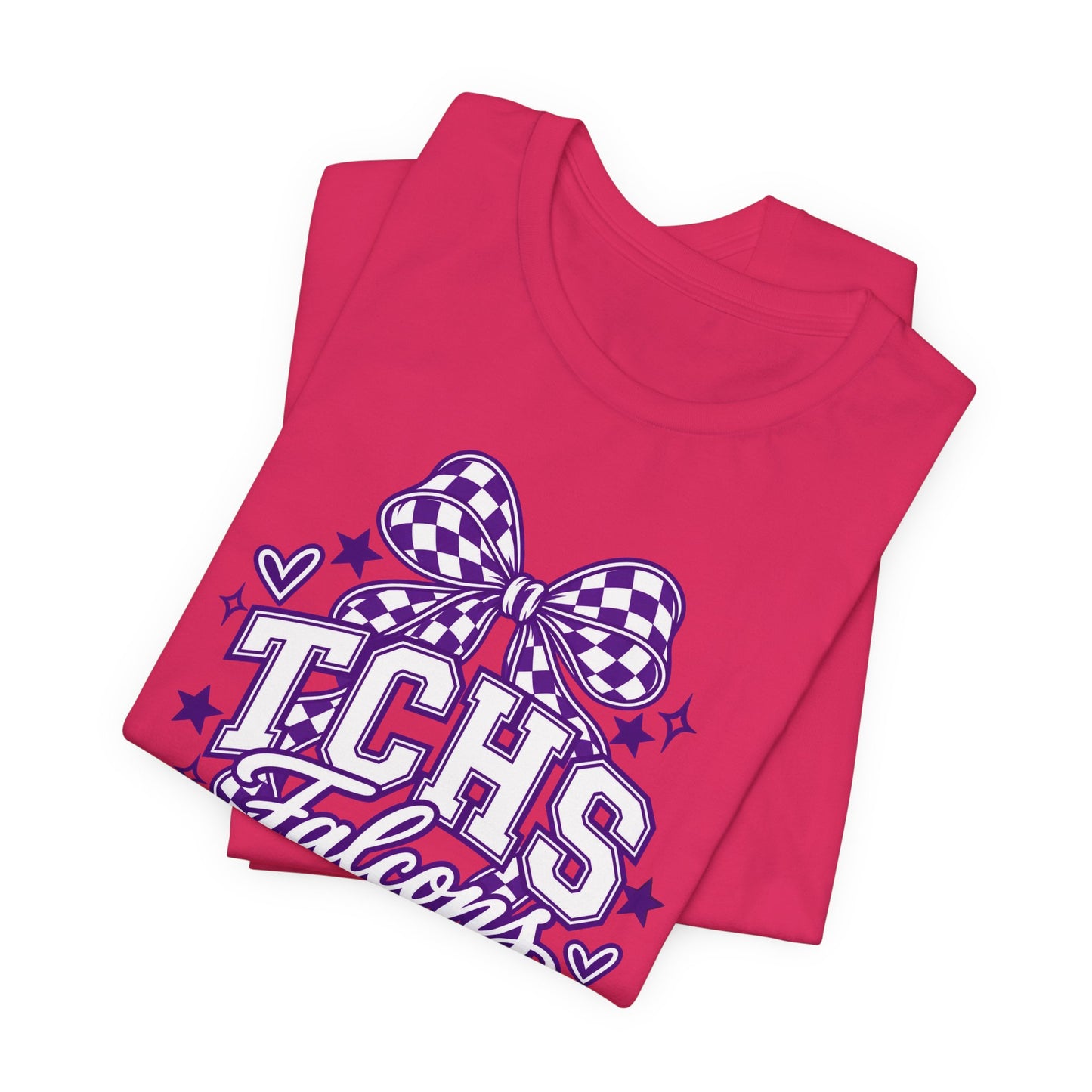 TCHS Falcons Cheerleader T-Shirt — Purple Bow Spirit Tee
