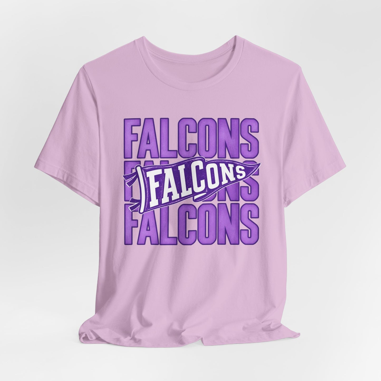 Falcons Repeat Typography Tee | Purple Varsity Sports Shirt