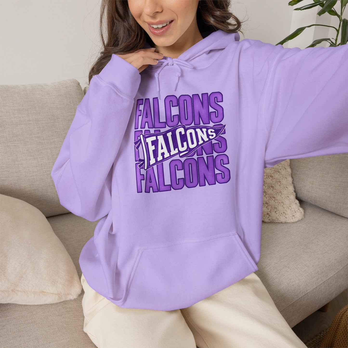 Falcons Repeat Logo Hoodie | Purple Graphic Hooded Sweatshirt