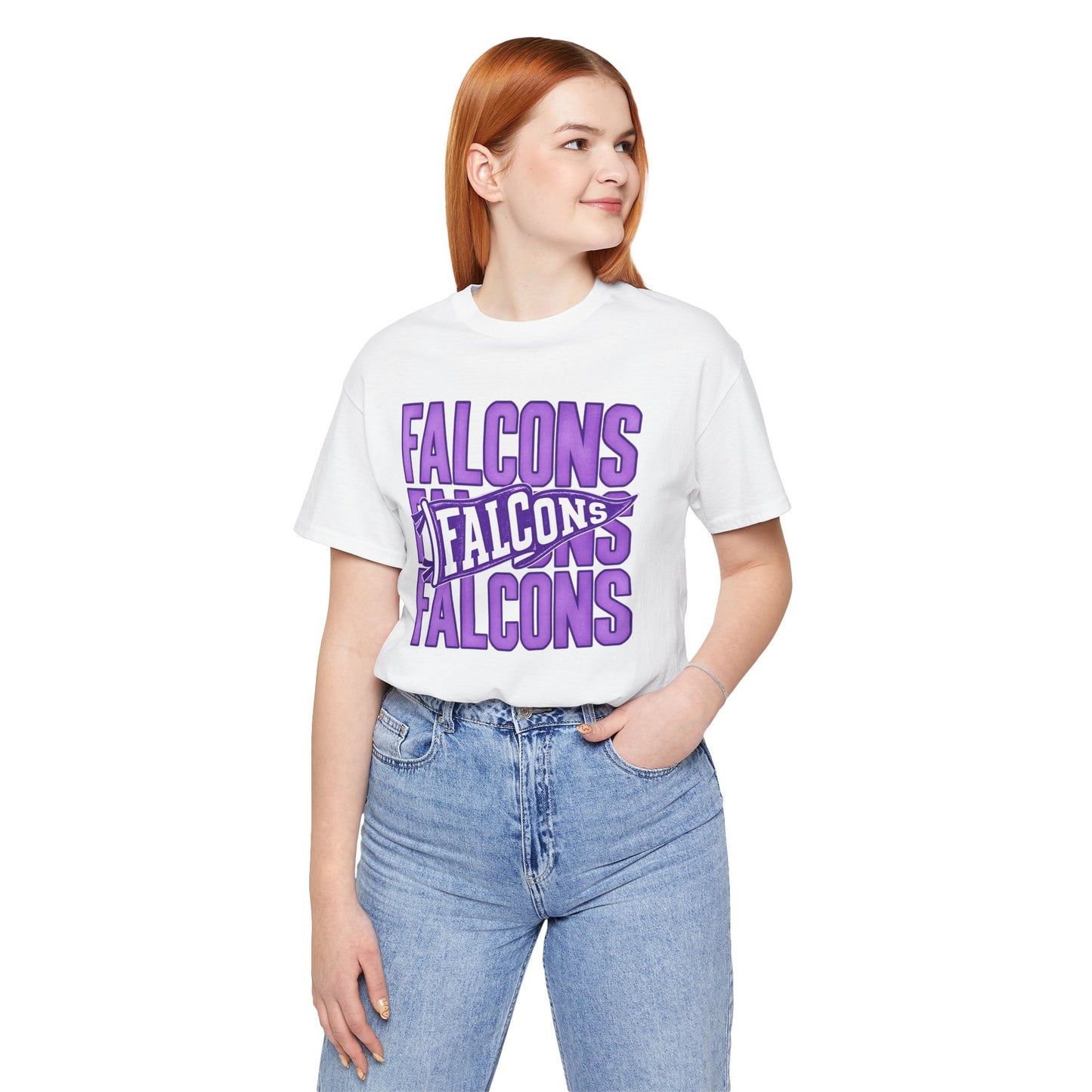Falcons Repeat Typography Tee | Purple Varsity Sports Shirt