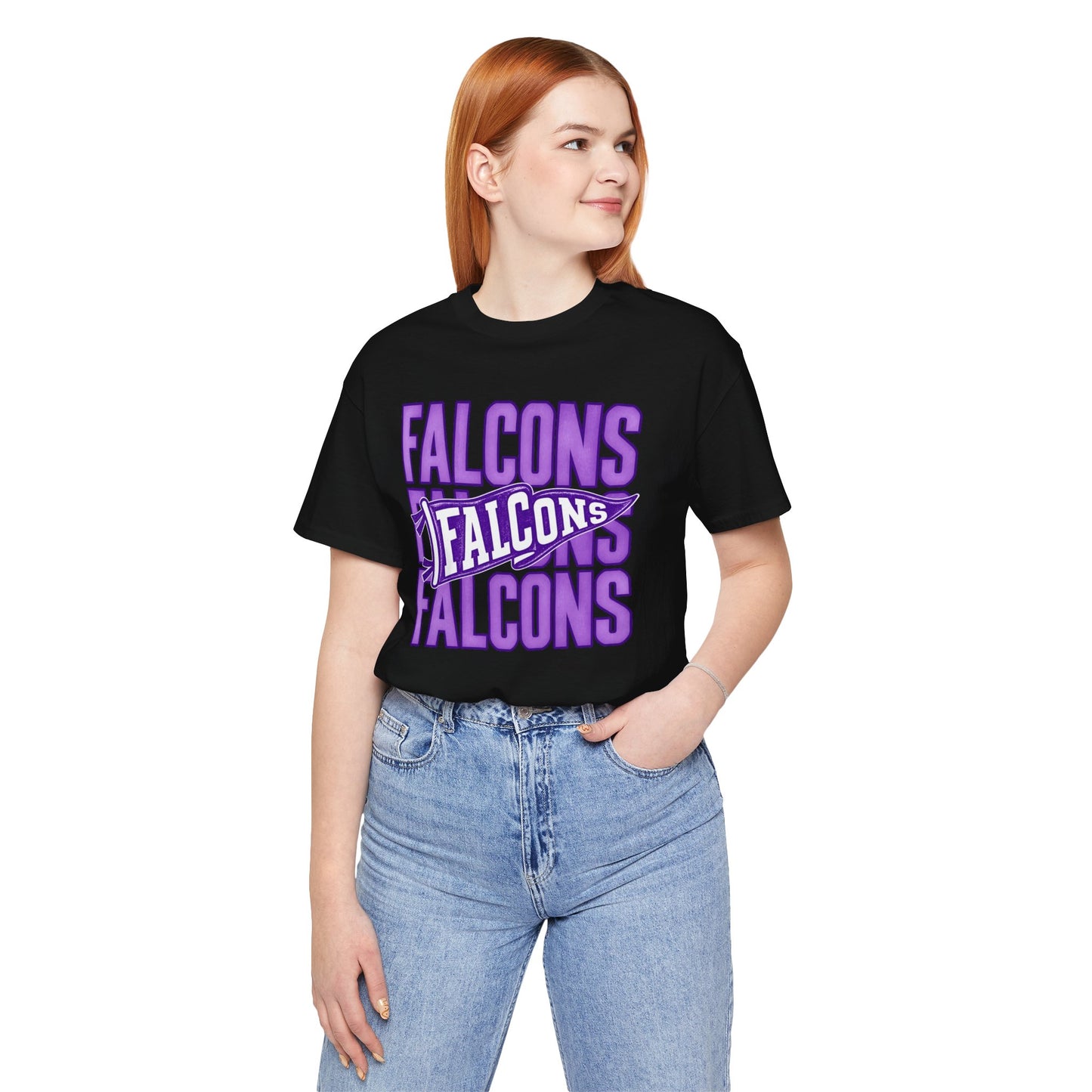 Falcons Repeat Typography Tee | Purple Varsity Sports Shirt