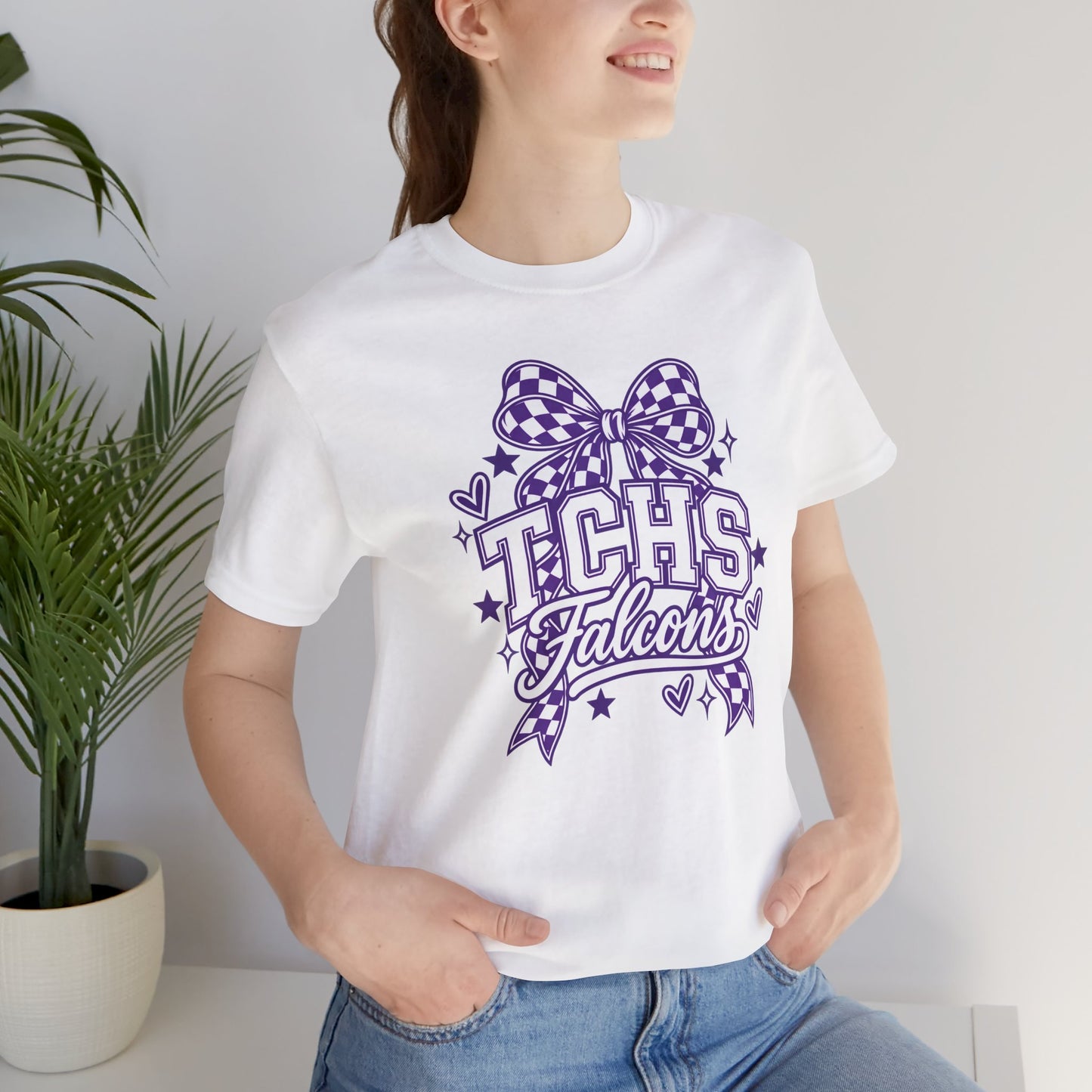 TCHS Falcons Cheerleader T-Shirt — Purple Bow Spirit Tee