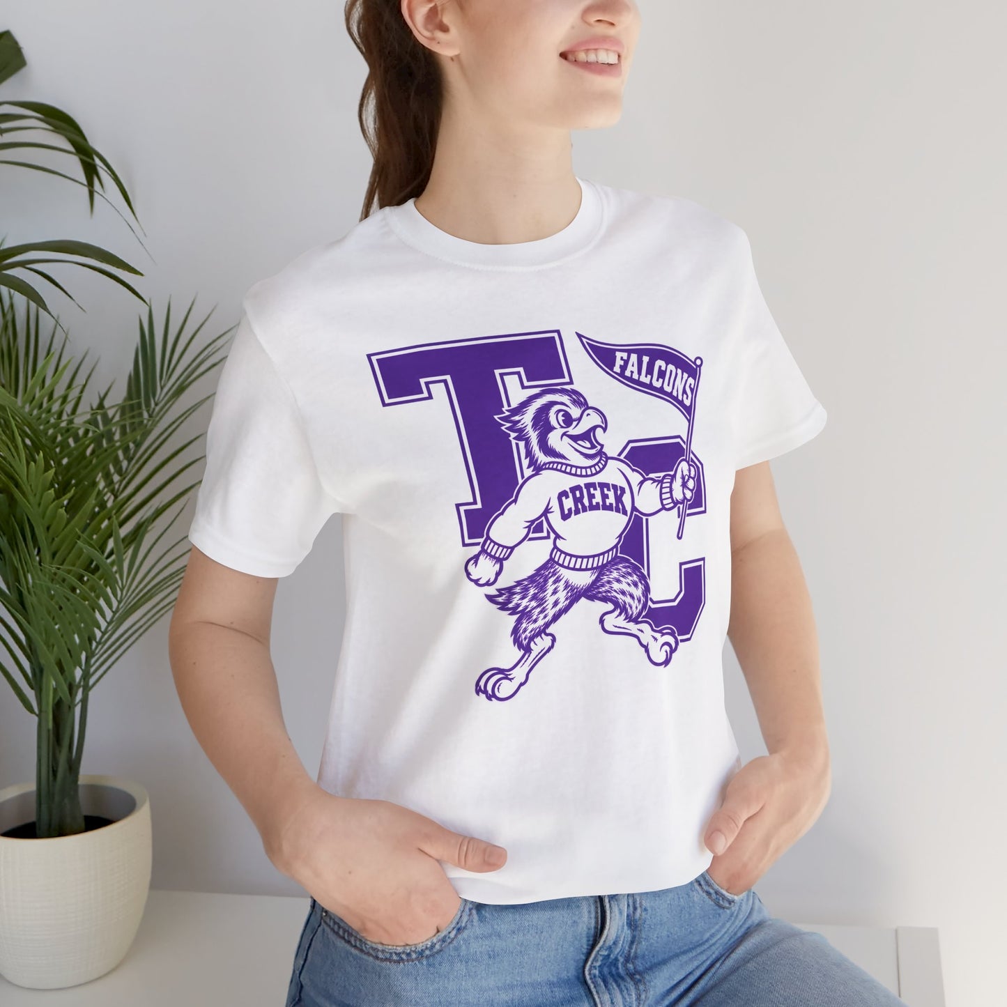 Creek Falcons Mascot Tee | Vintage Letter T C School Spirit Shirt