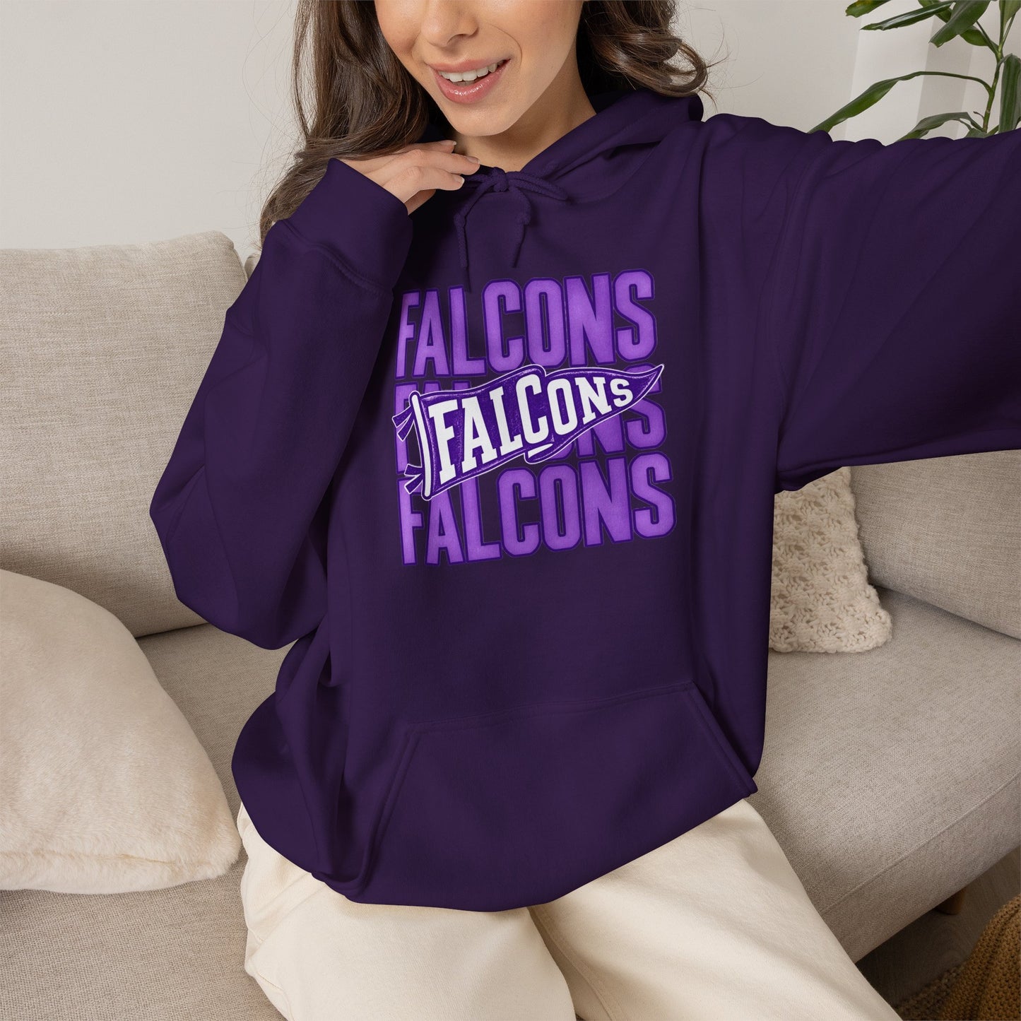Falcons Repeat Logo Hoodie | Purple Graphic Hooded Sweatshirt
