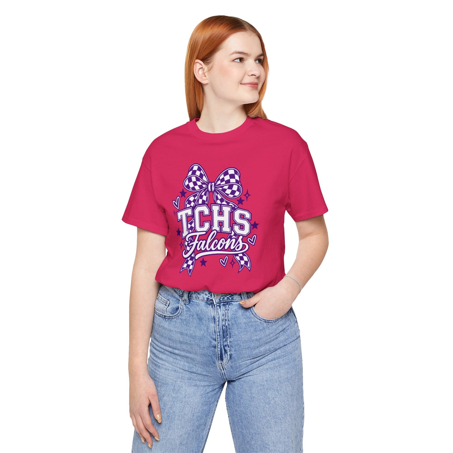 TCHS Falcons Cheerleader T-Shirt — Purple Bow Spirit Tee