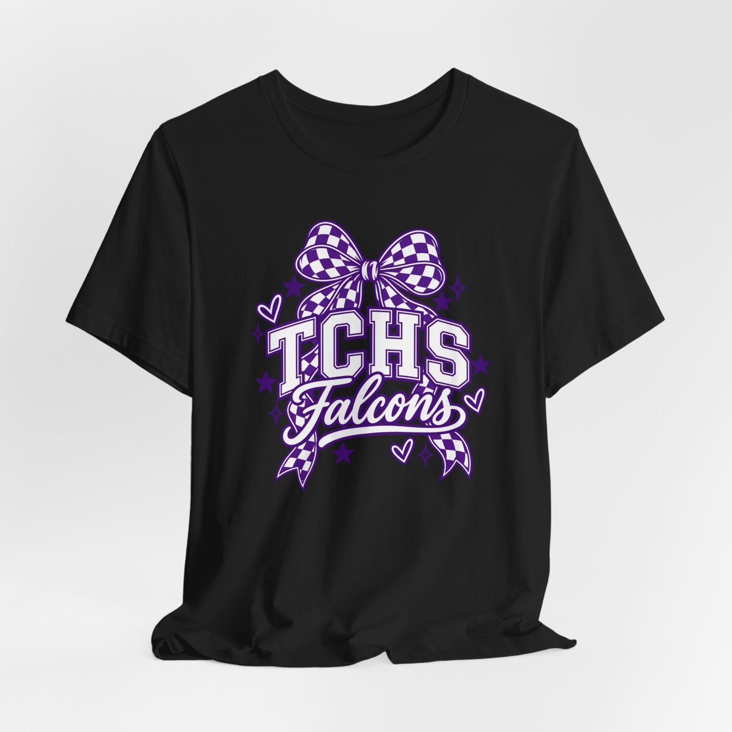 TCHS Falcons Cheerleader T-Shirt — Purple Bow Spirit Tee