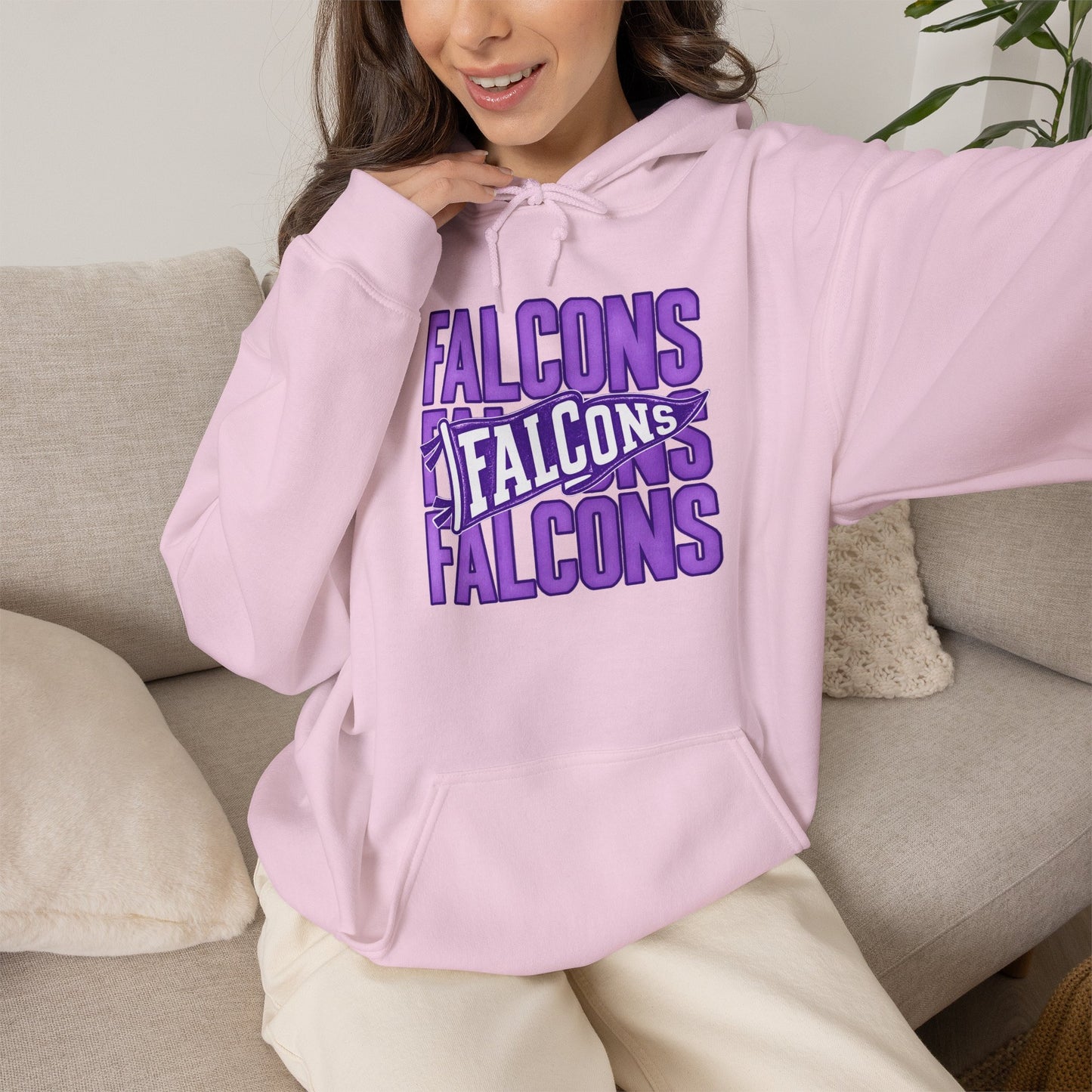 Falcons Repeat Logo Hoodie | Purple Graphic Hooded Sweatshirt