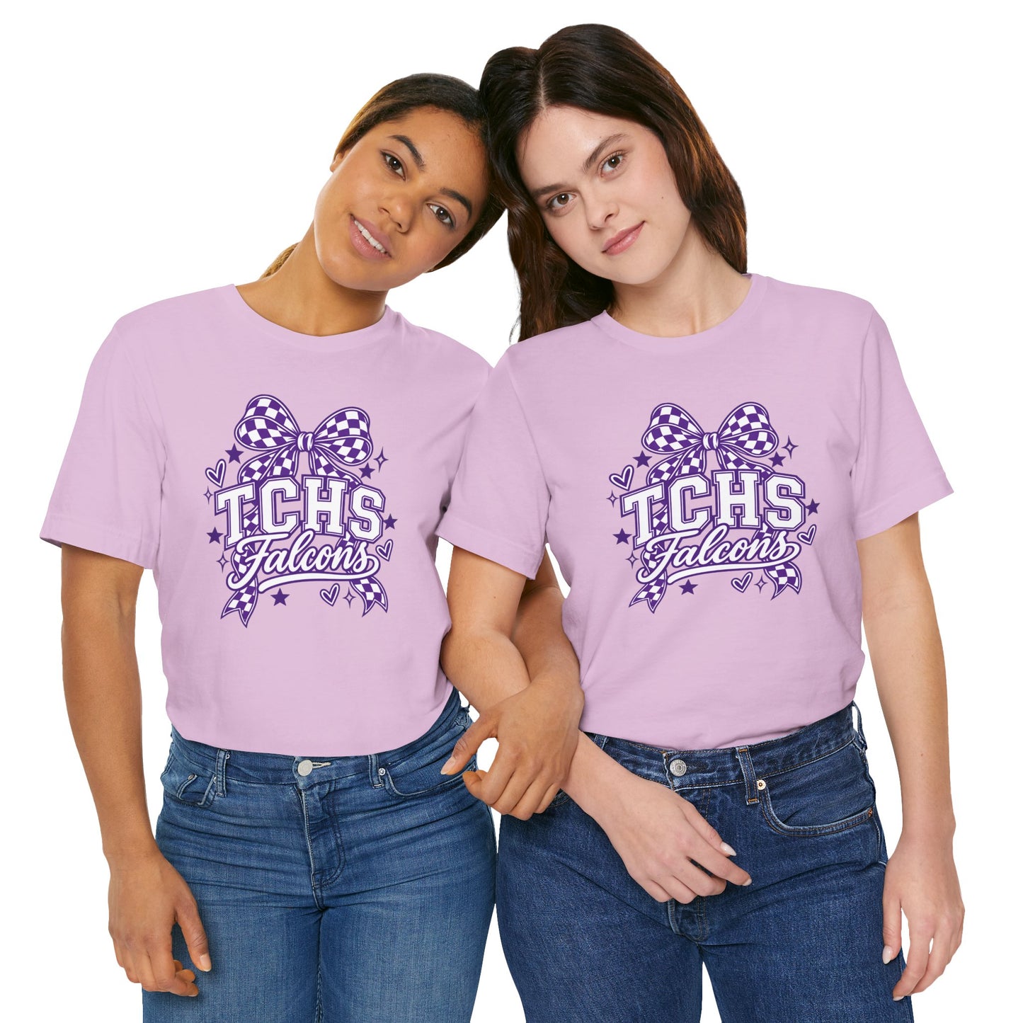 TCHS Falcons Cheerleader T-Shirt — Purple Bow Spirit Tee