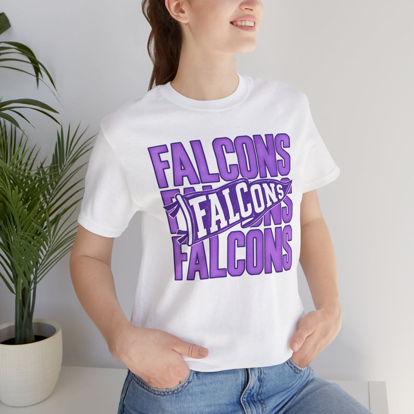 Falcons Repeat Typography Tee | Purple Varsity Sports Shirt