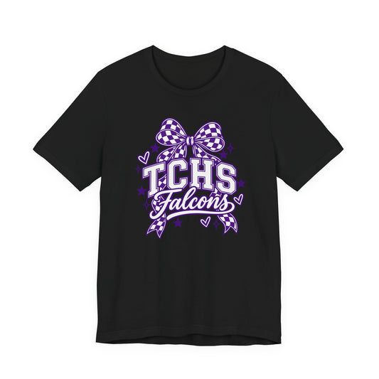TCHS Falcons Cheerleader T-Shirt — Purple Bow Spirit Tee