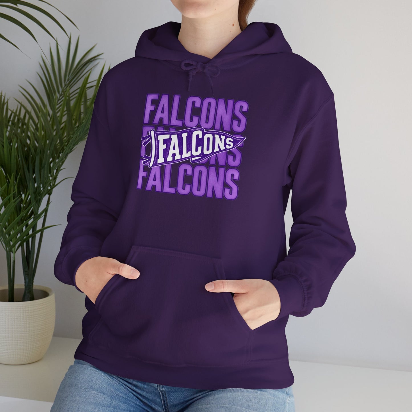 Falcons Repeat Logo Hoodie | Purple Graphic Hooded Sweatshirt