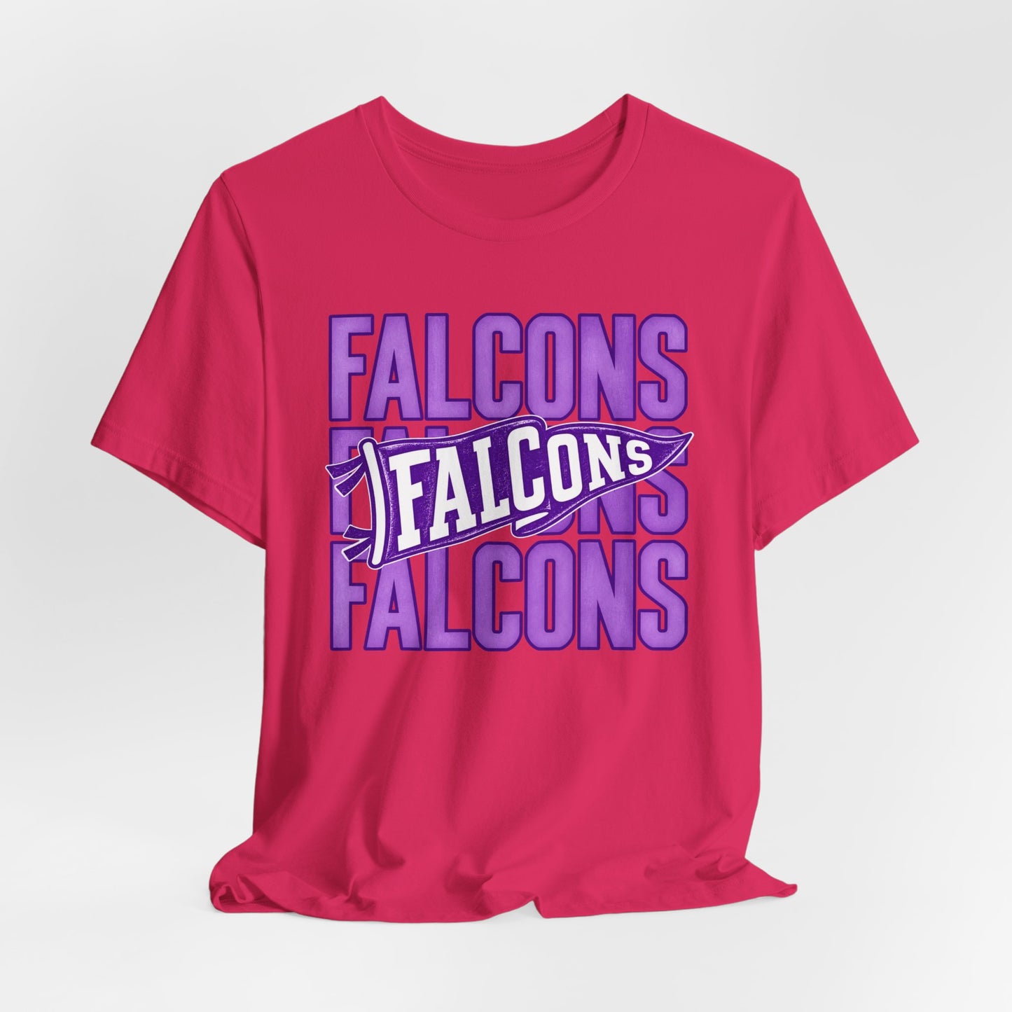Falcons Repeat Typography Tee | Purple Varsity Sports Shirt