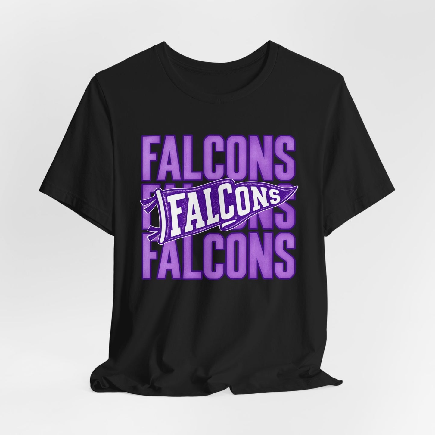 Falcons Repeat Typography Tee | Purple Varsity Sports Shirt