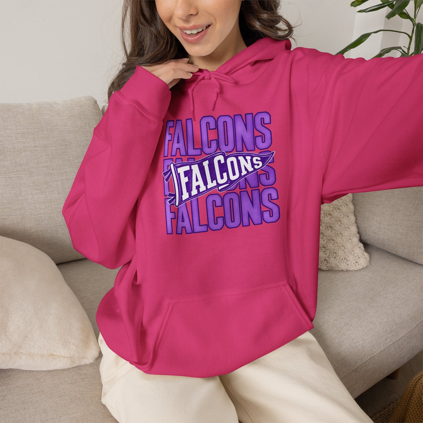 Falcons Repeat Logo Hoodie | Purple Graphic Hooded Sweatshirt