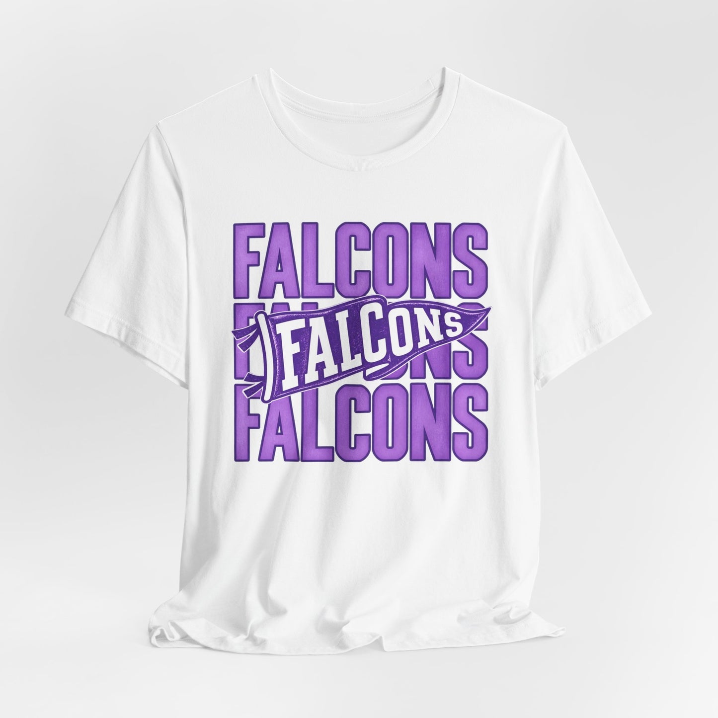 Falcons Repeat Typography Tee | Purple Varsity Sports Shirt