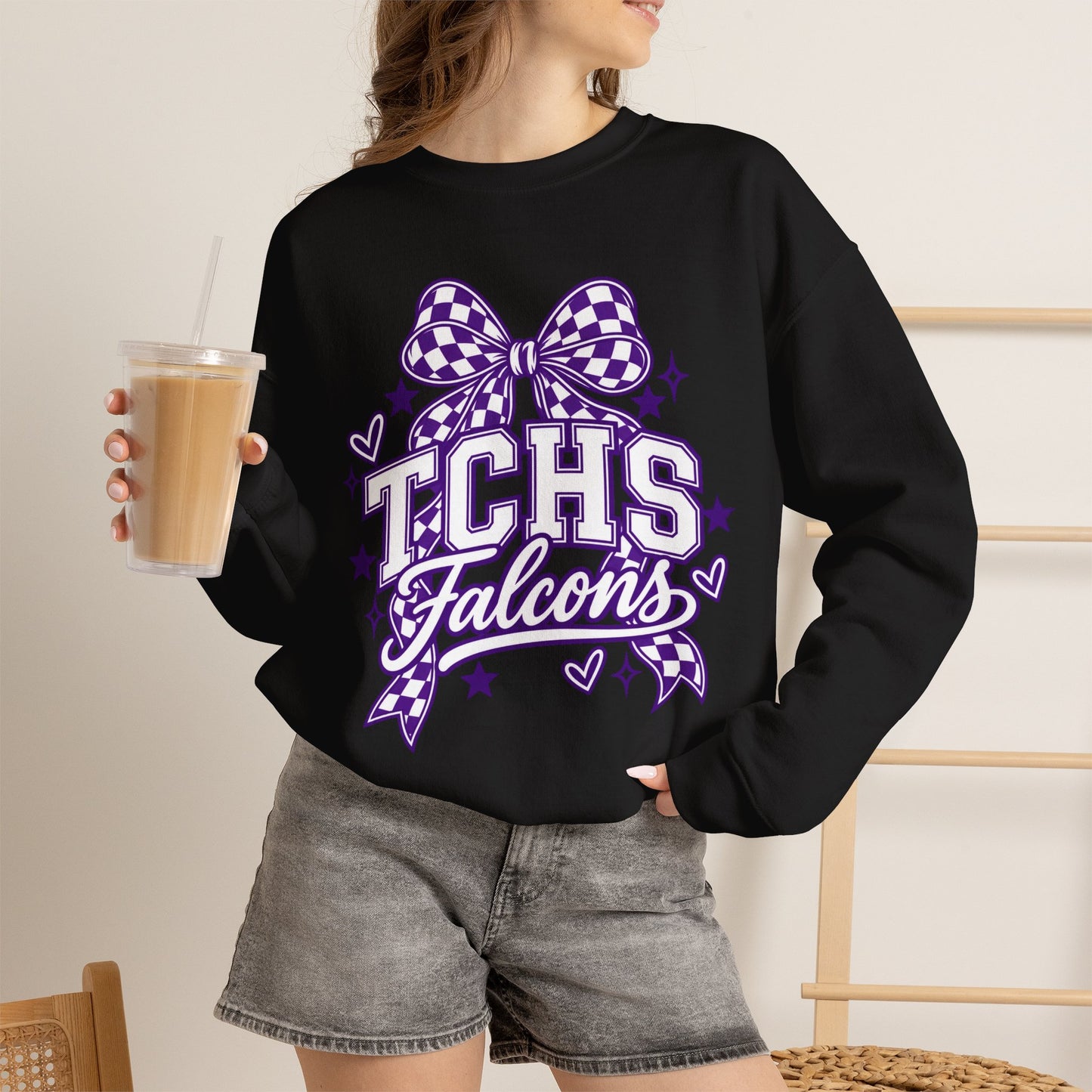 TCHS Falcons bow logo Sweatshirt | School Spirit, Purple Design