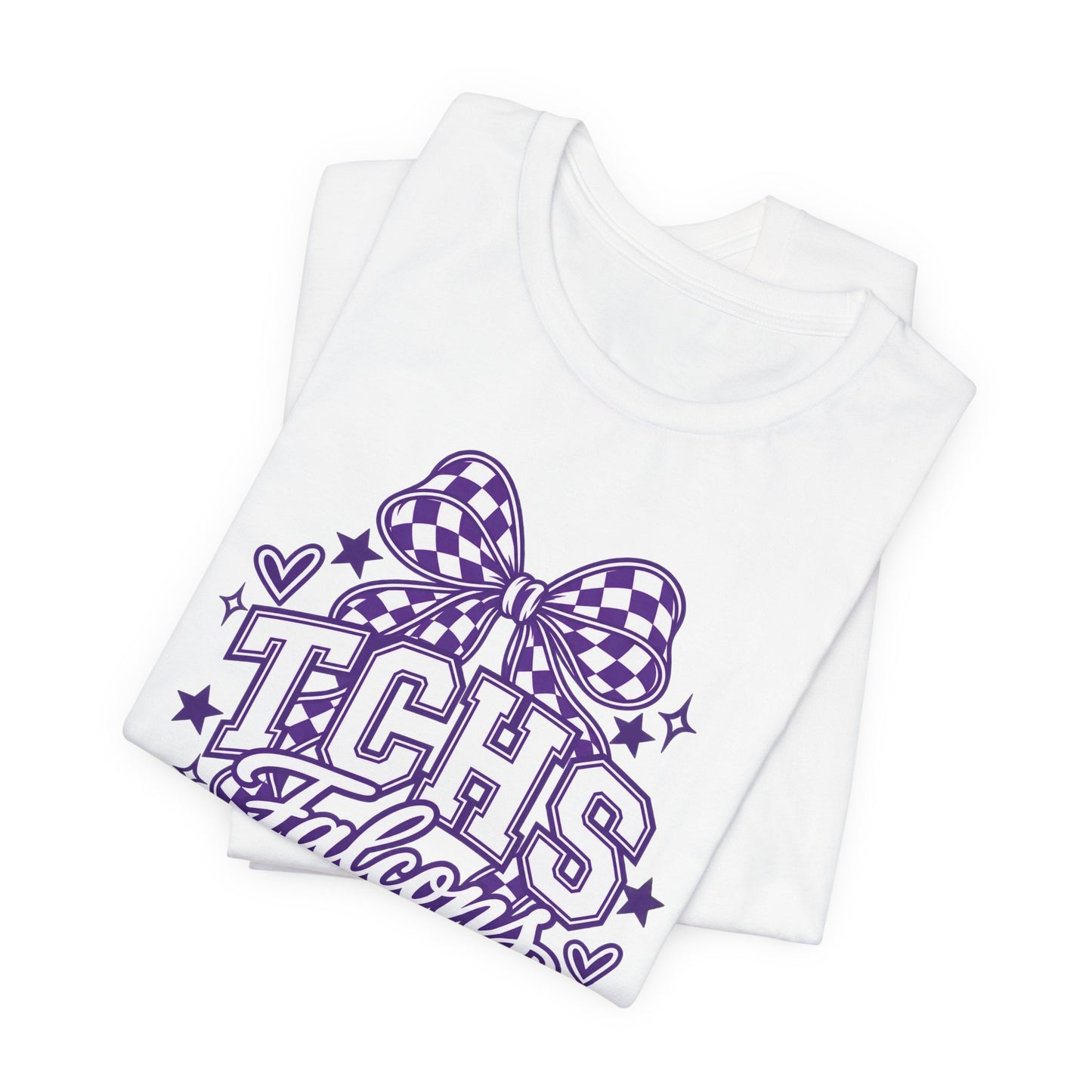 TCHS Falcons Cheerleader T-Shirt — Purple Bow Spirit Tee