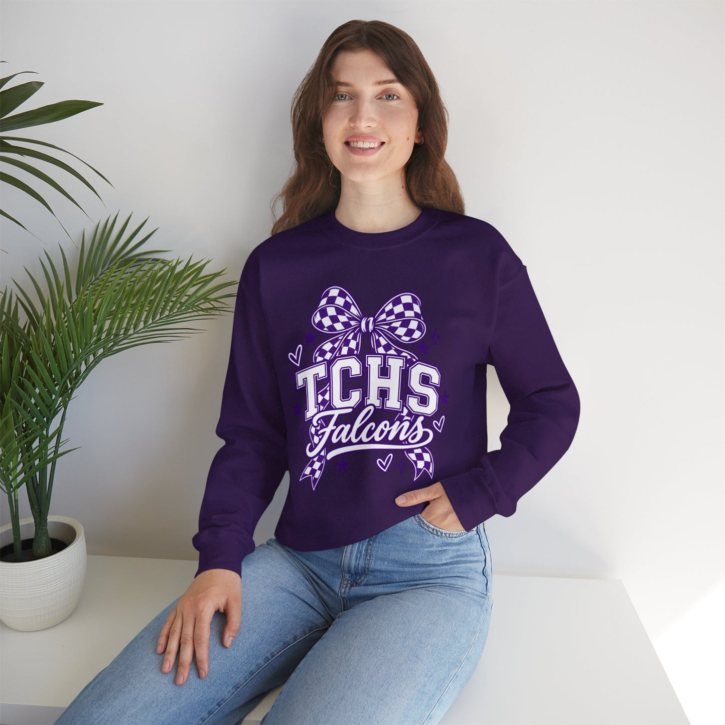 TCHS Falcons bow logo Sweatshirt | School Spirit, Purple Design