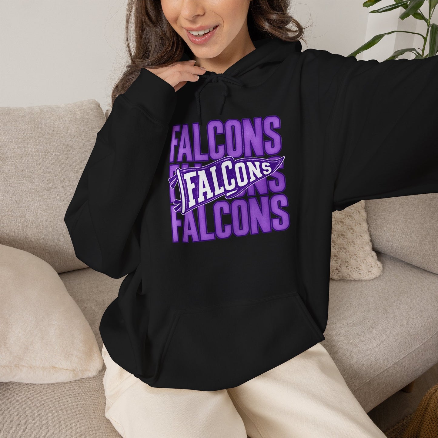 Falcons Repeat Logo Hoodie | Purple Graphic Hooded Sweatshirt
