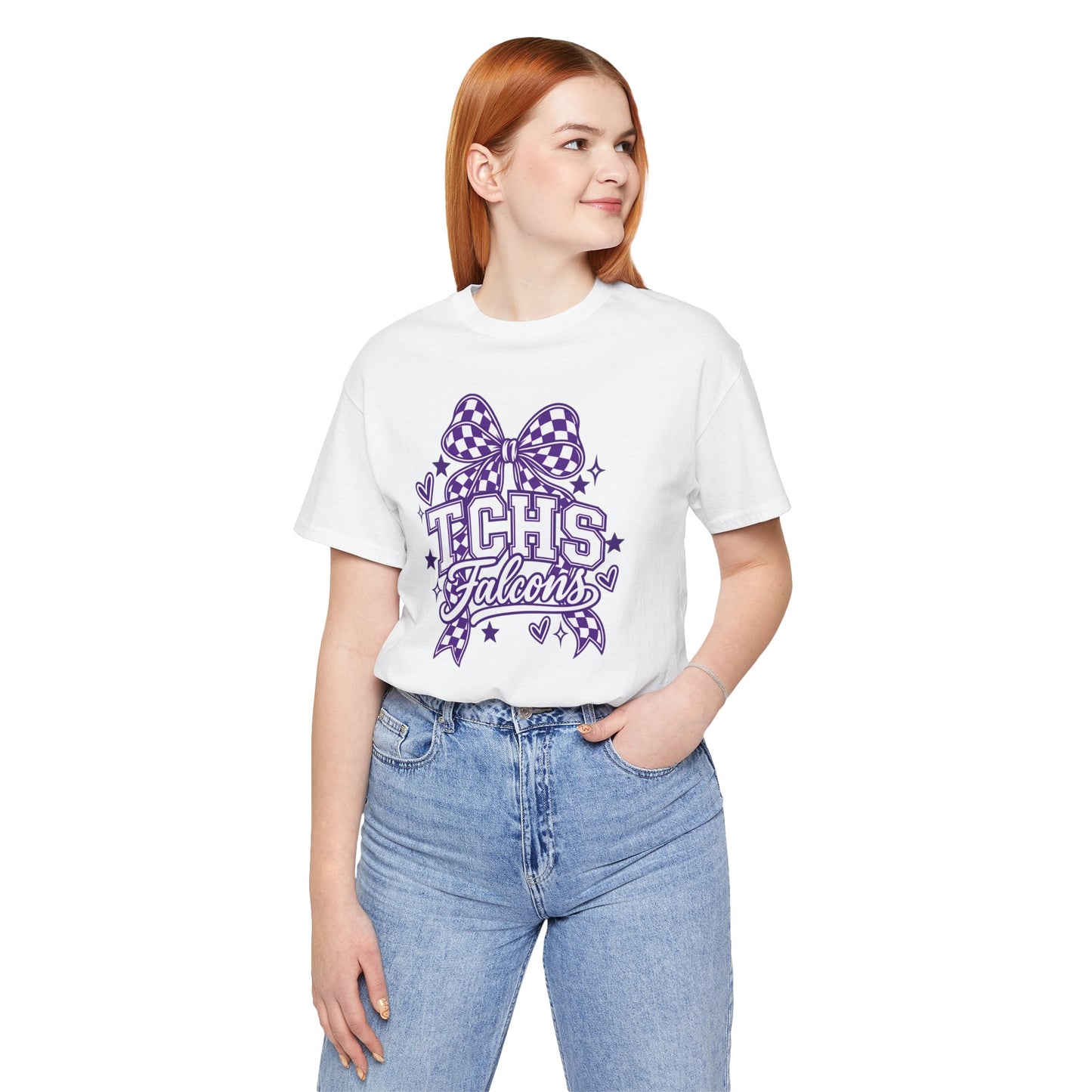 TCHS Falcons Cheerleader T-Shirt — Purple Bow Spirit Tee