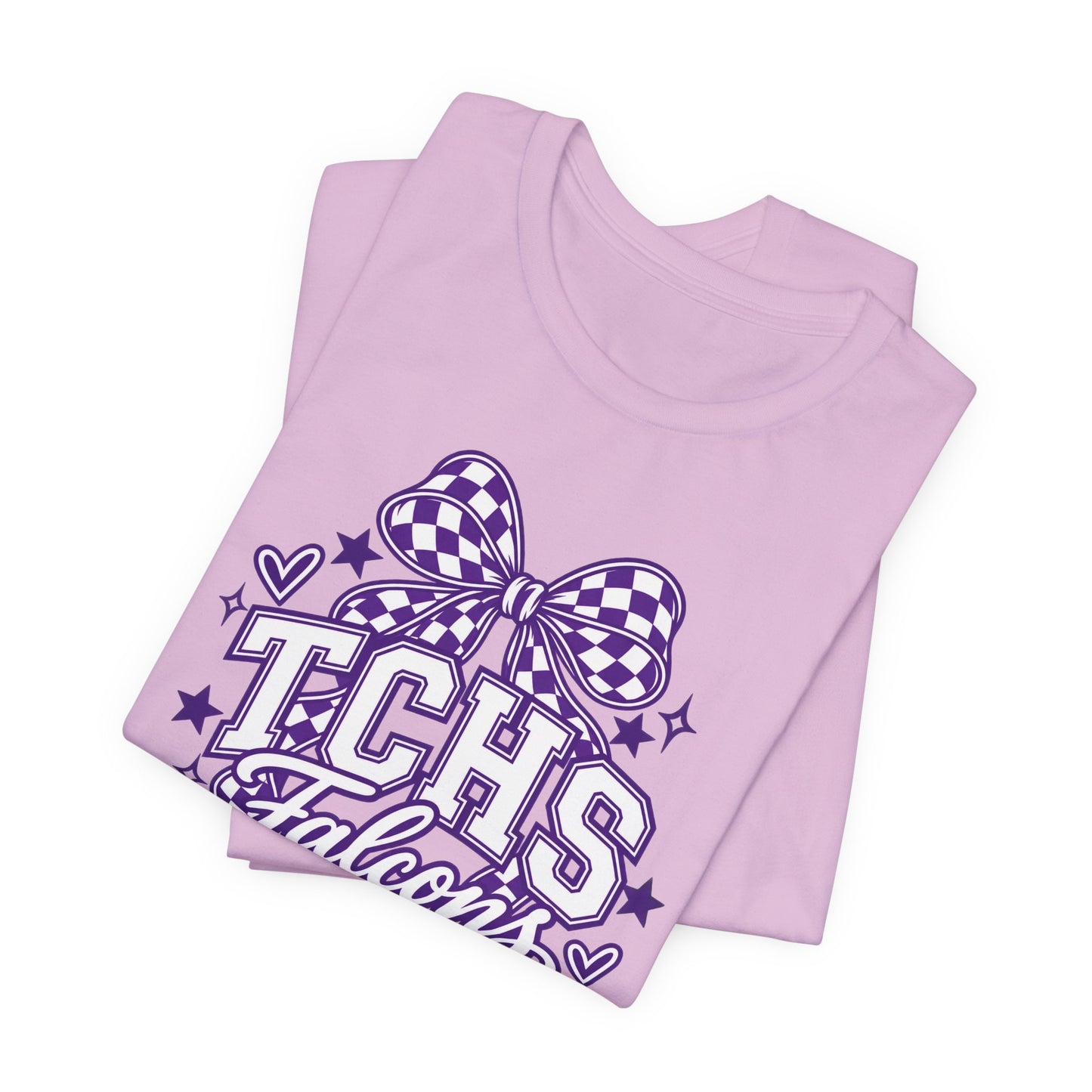 TCHS Falcons Cheerleader T-Shirt — Purple Bow Spirit Tee