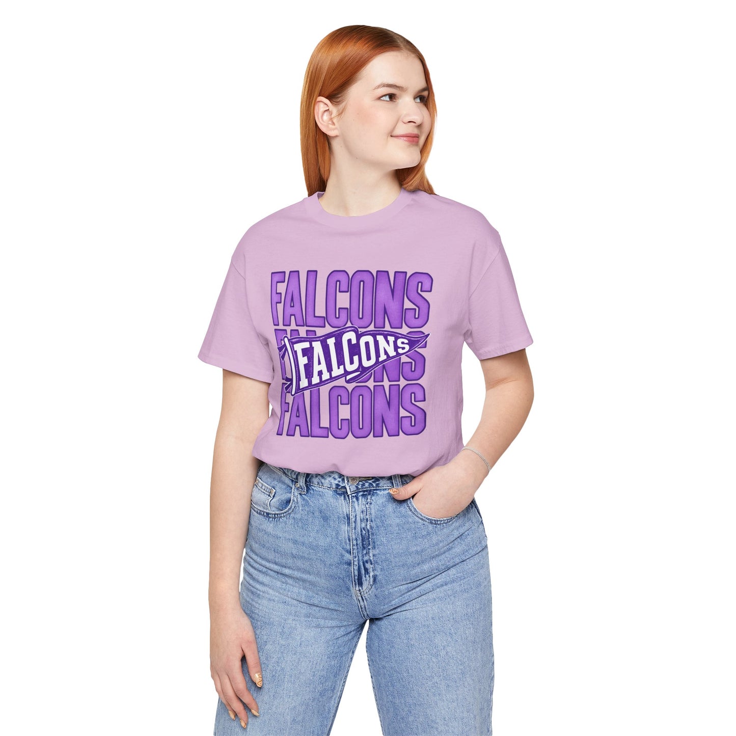 Falcons Repeat Typography Tee | Purple Varsity Sports Shirt