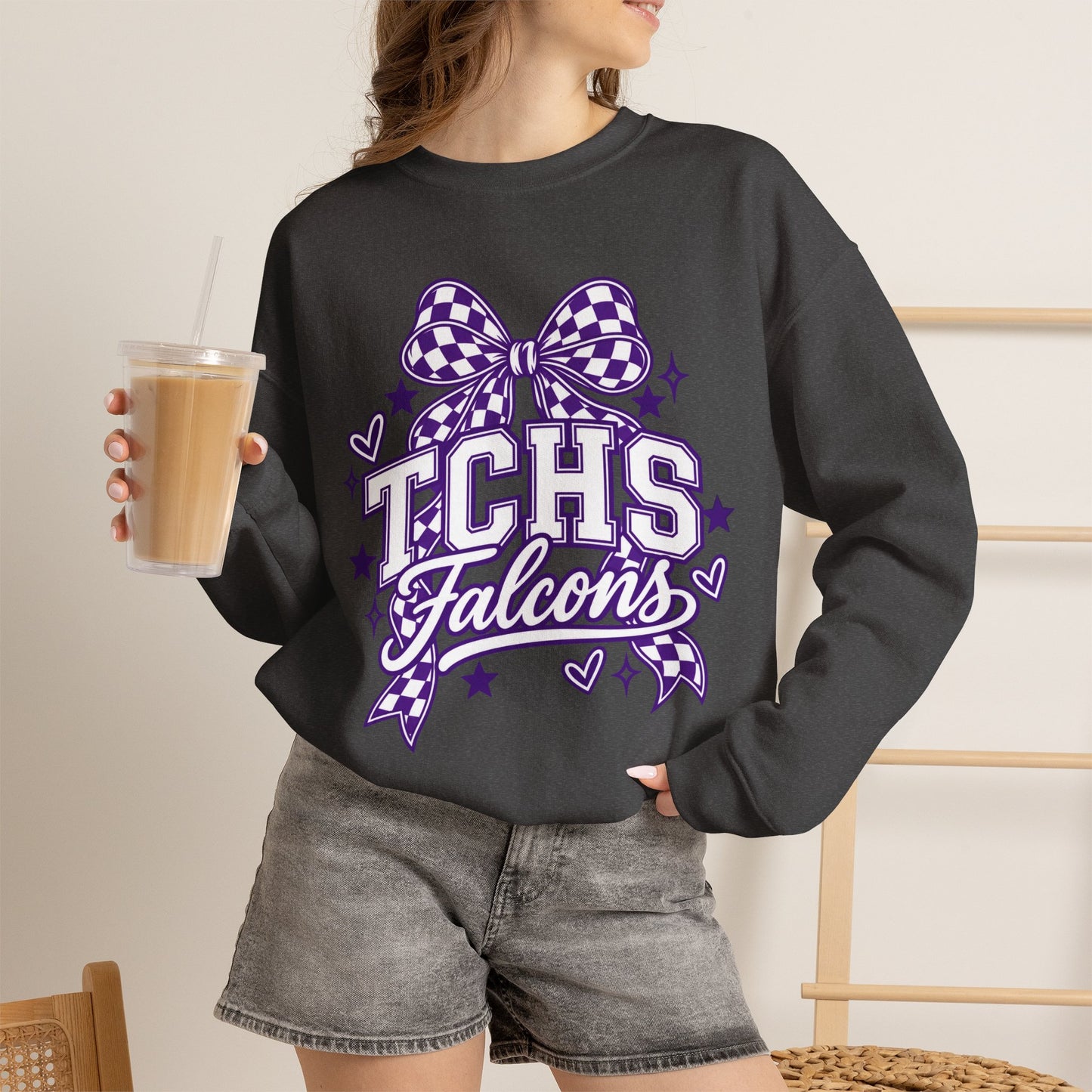 TCHS Falcons bow logo Sweatshirt | School Spirit, Purple Design
