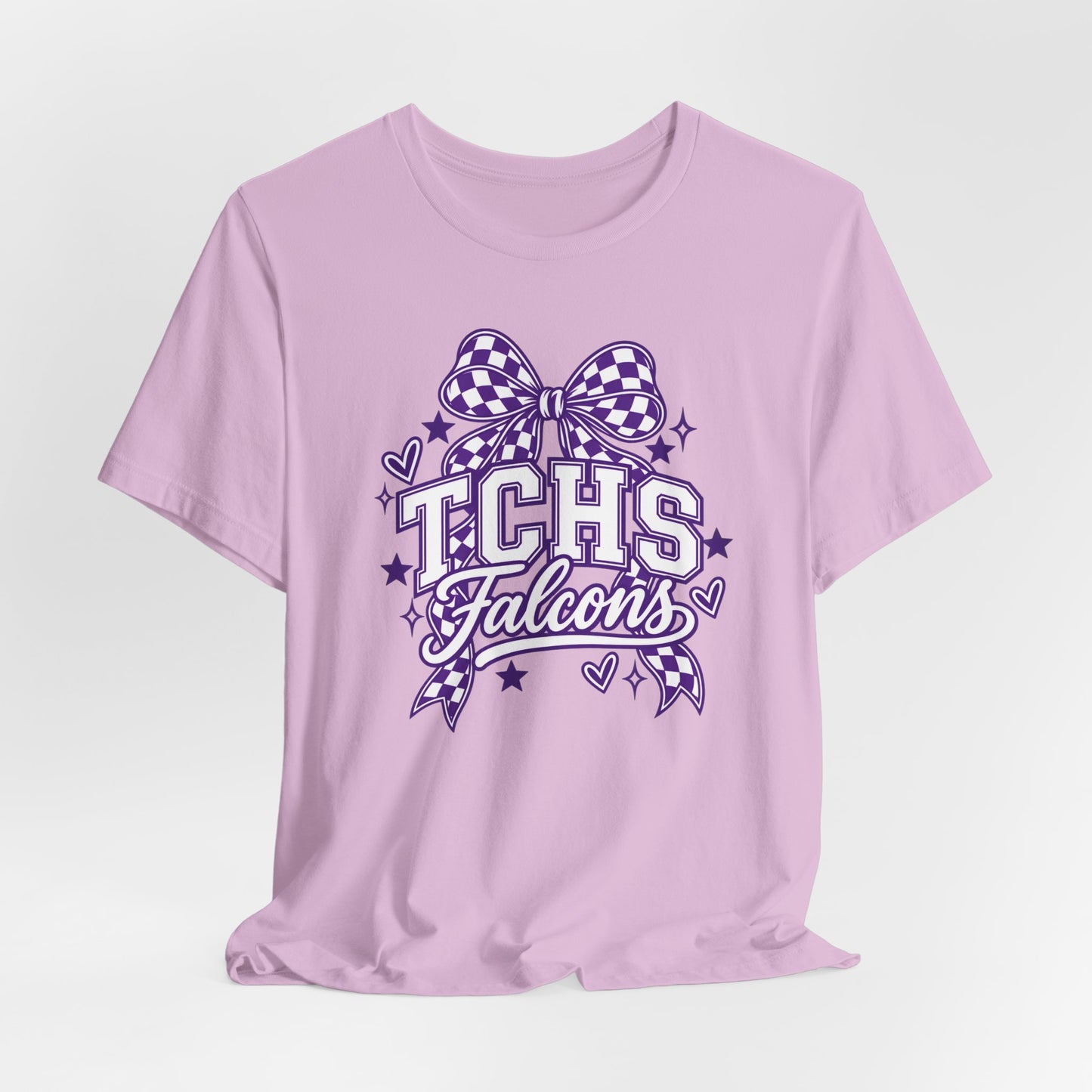 TCHS Falcons Cheerleader T-Shirt — Purple Bow Spirit Tee