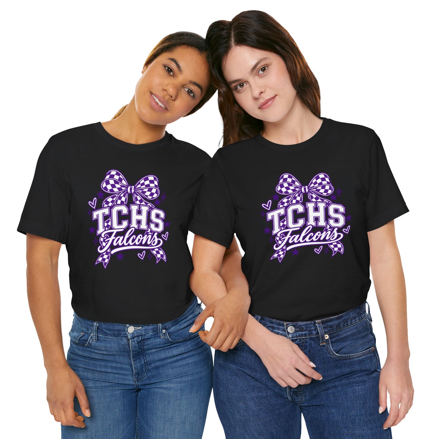 TCHS Falcons Cheerleader T-Shirt — Purple Bow Spirit Tee