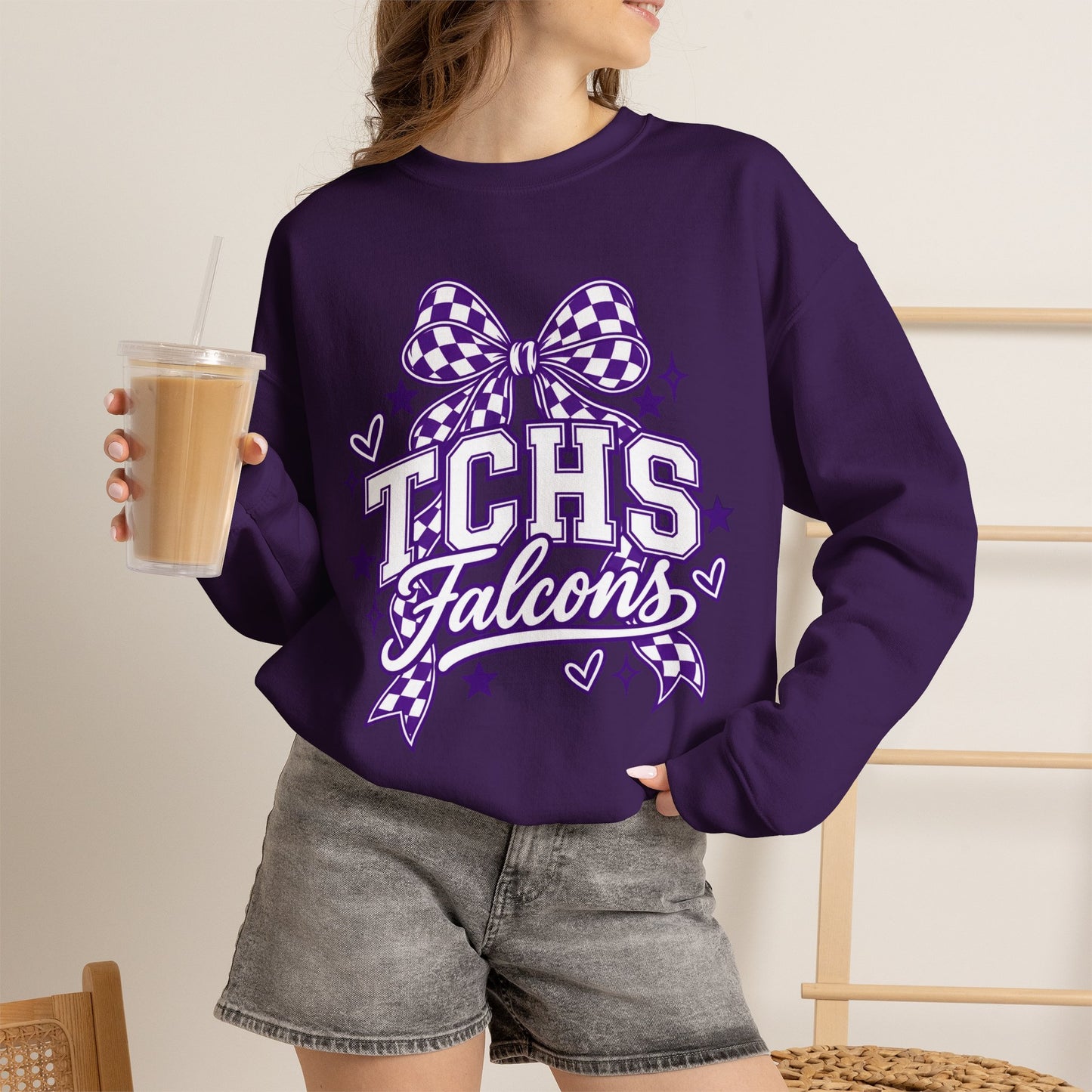 TCHS Falcons bow logo Sweatshirt | School Spirit, Purple Design