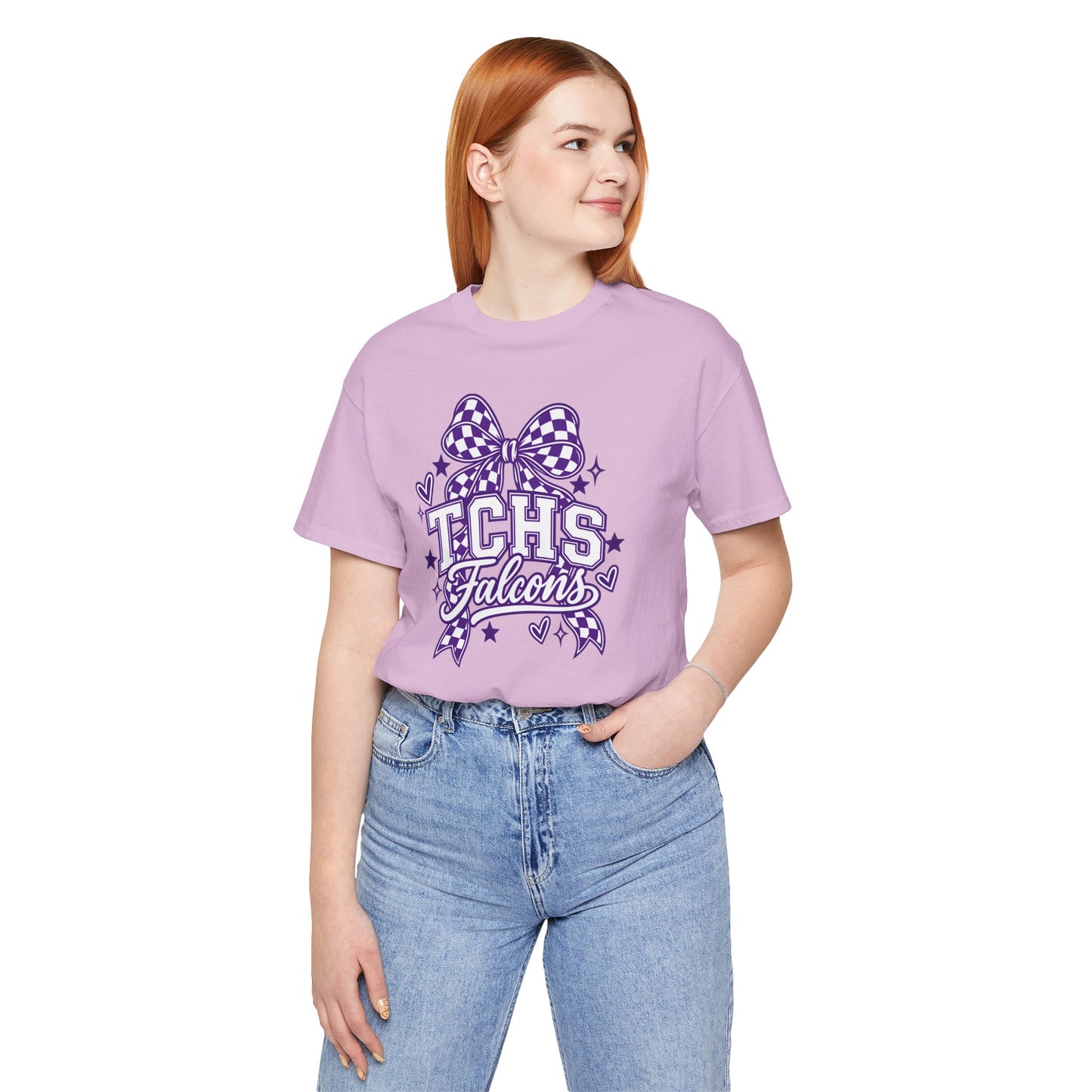 TCHS Falcons Cheerleader T-Shirt — Purple Bow Spirit Tee