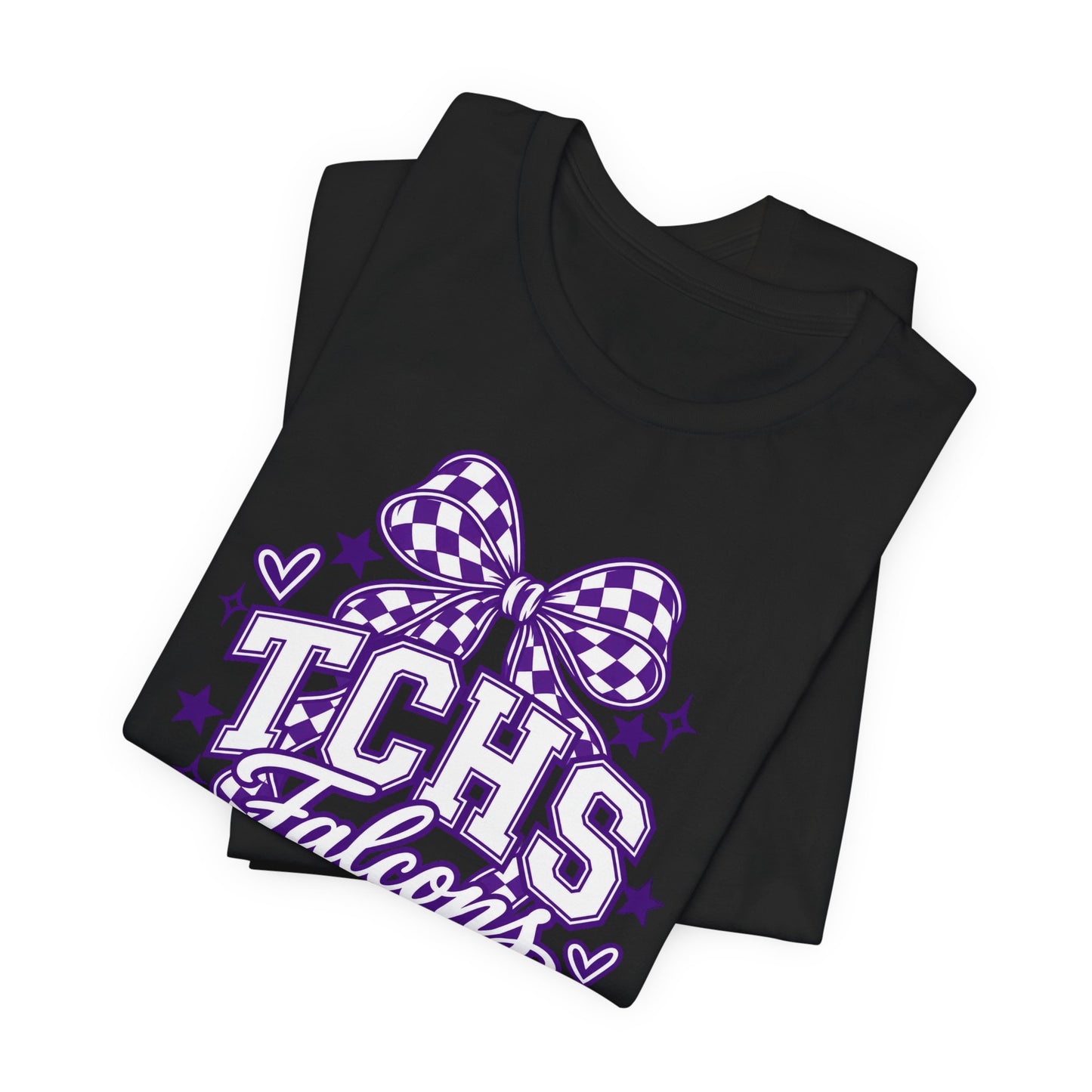 TCHS Falcons Cheerleader T-Shirt — Purple Bow Spirit Tee